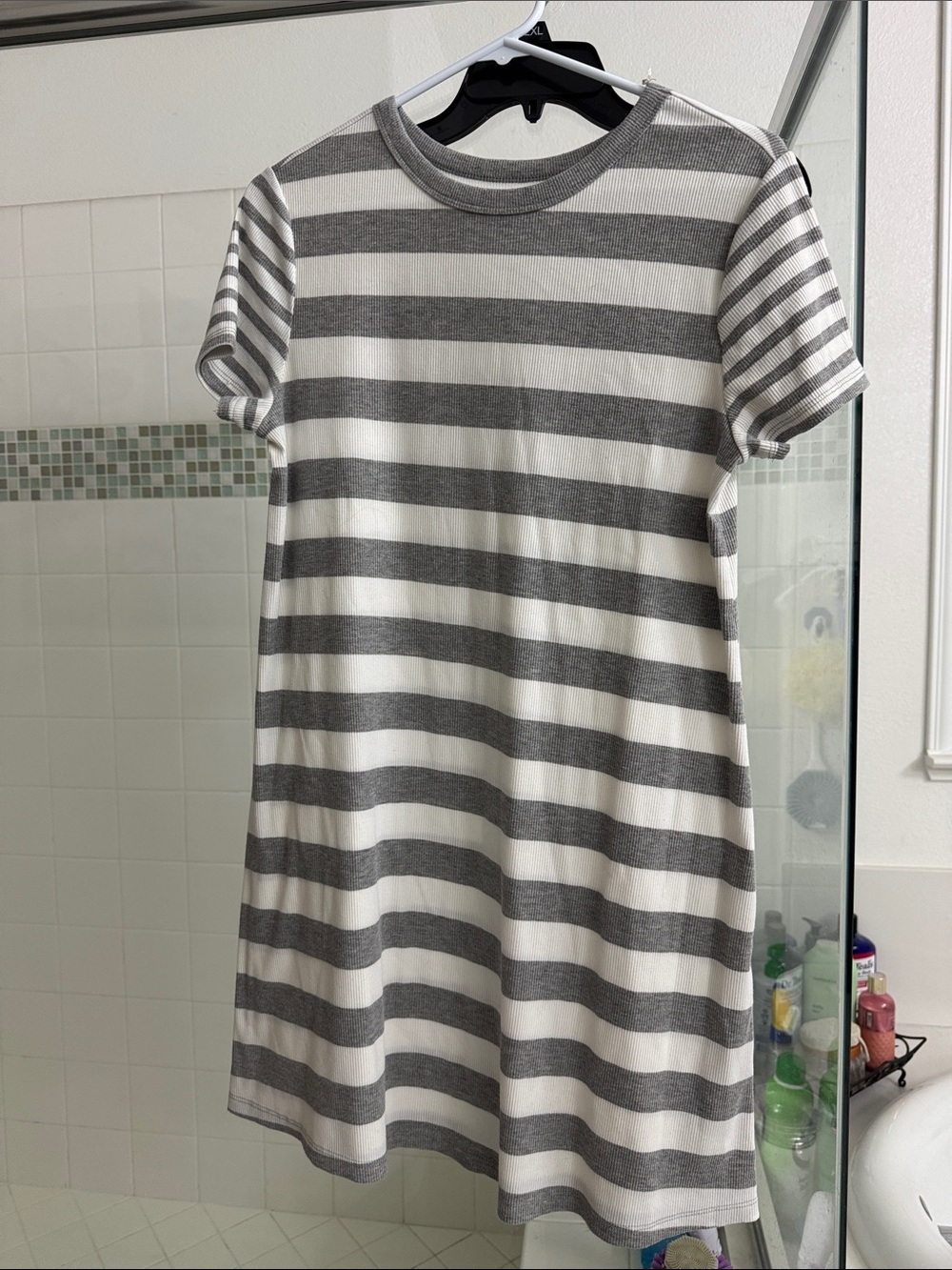 SO junior Gray & White Striped Tee Dress